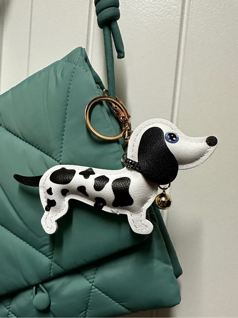 Dog Keychain Bag Charm - White & Black Dachshund Faux Leather